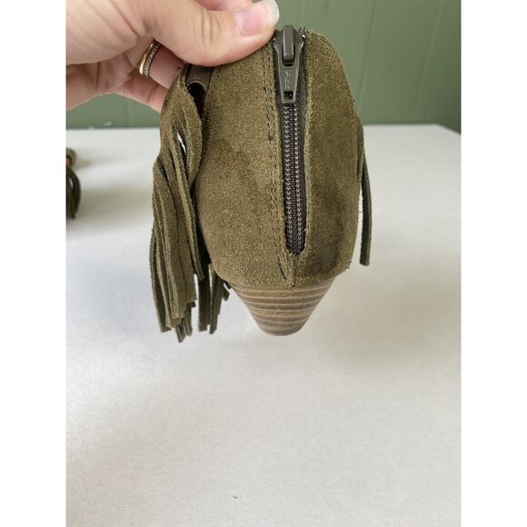 Minnetonka Womens Wedge Sandals Size 7 Green Suede Fringe Western Festival - Picture 7 of 12